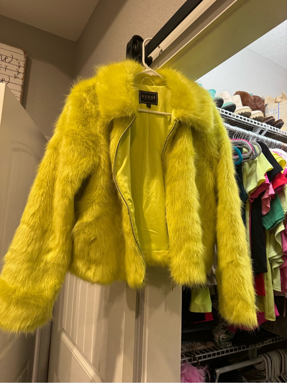 GUESS Neon Green Faux Fur Jacket